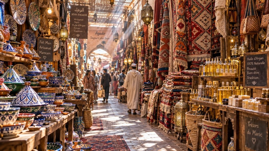 Faire du shopping à Agadir souvenirs et huile d'argan